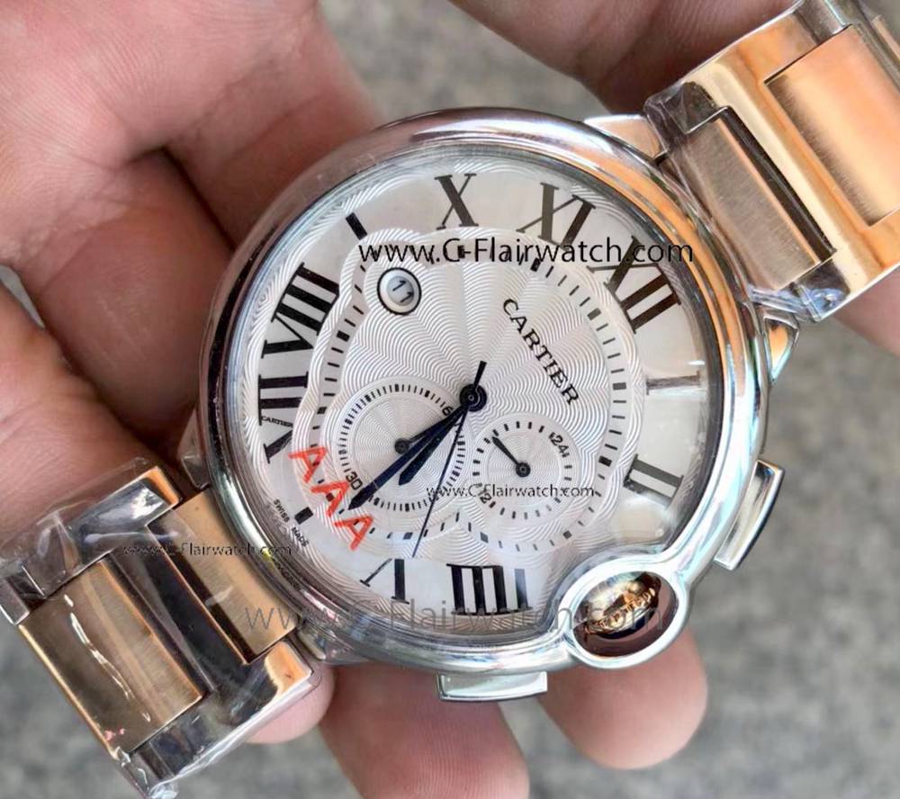 Fake Cartier Chronograph Watch 2 Tone Rose Gold Mens Size